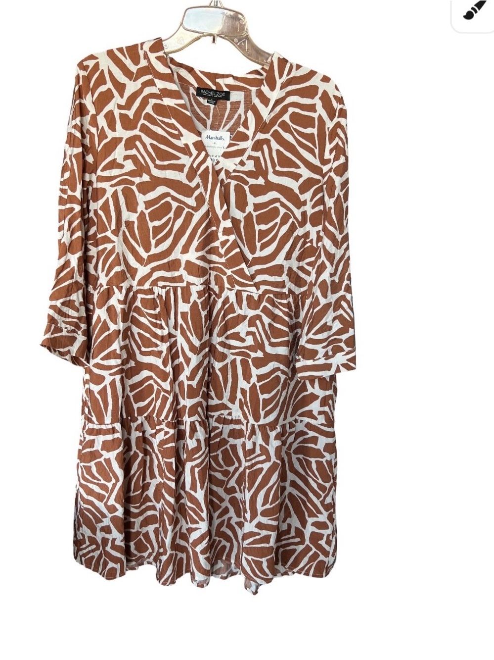 NWT Rachel Zoe Zebra Print V neck Tiered Dress size L!
